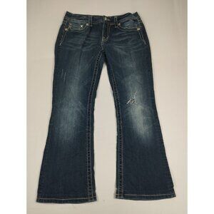 Miss Me Women Size 31x26.5 Blue Denim ME8058BR Mid Rise Fleur De Lis Bootcut Jea